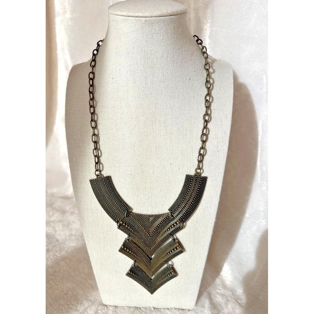 Egyptian Revival Style Necklace Cleopatra Antiqued Gold Tribal Collar‎ Boho Bib